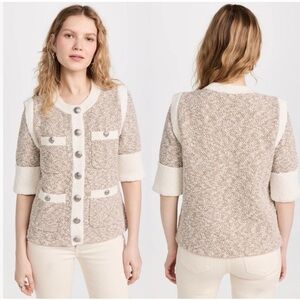 Veronica Beard Kaufman Knit Jacket In Ivory Brown Size XS Cardigan